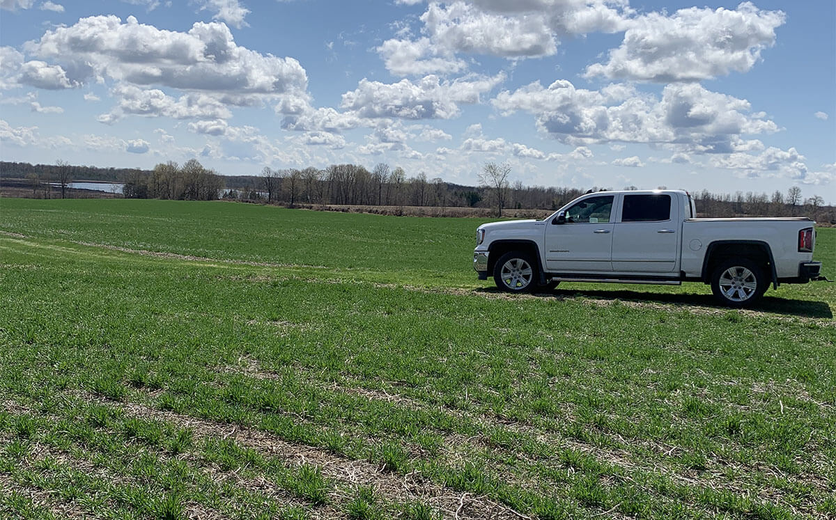 Harvex mapping truck on farmland